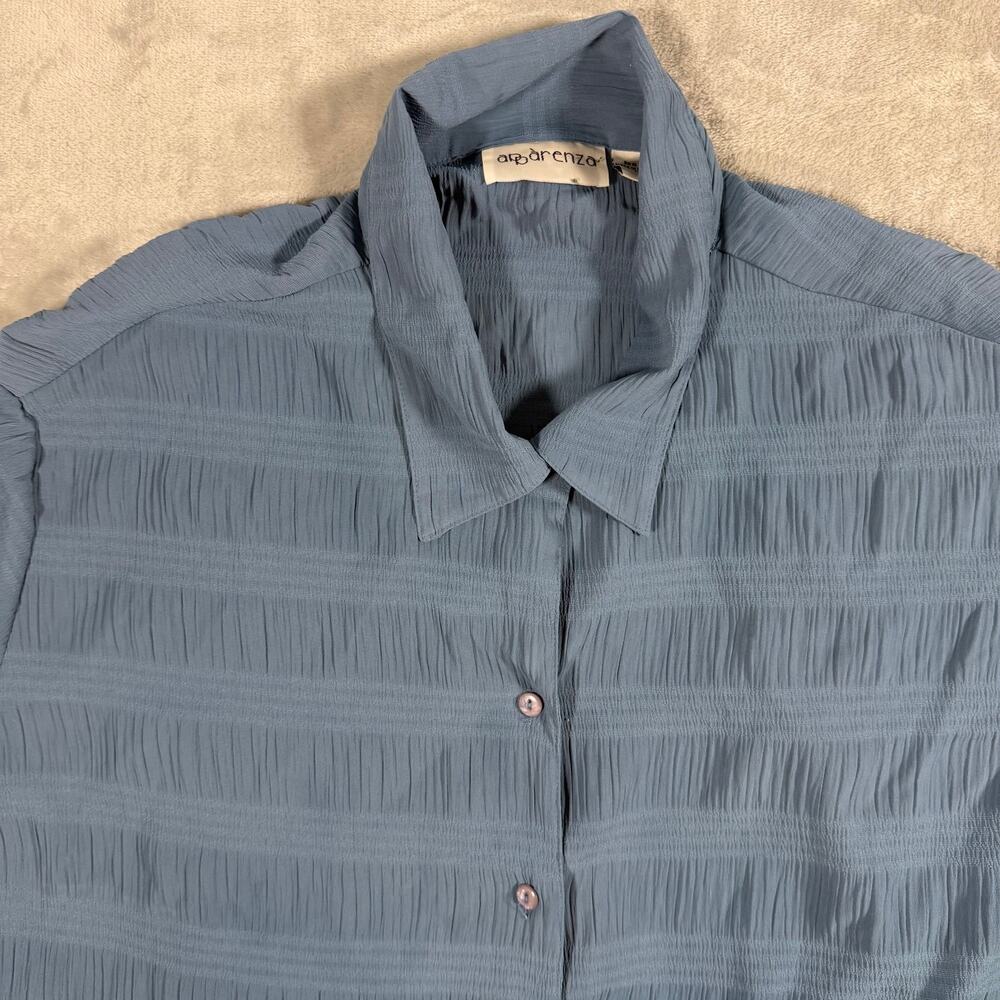 Aparenza Textured Button Up Blouse Womens 2X Blue Short Sleeve